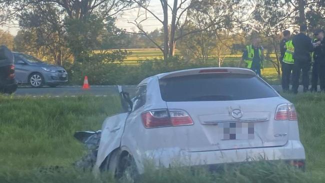 Car crash on the Warrego Highway at Karalee on Saturday, November 13, 2021. Picture: Katelyn Martin