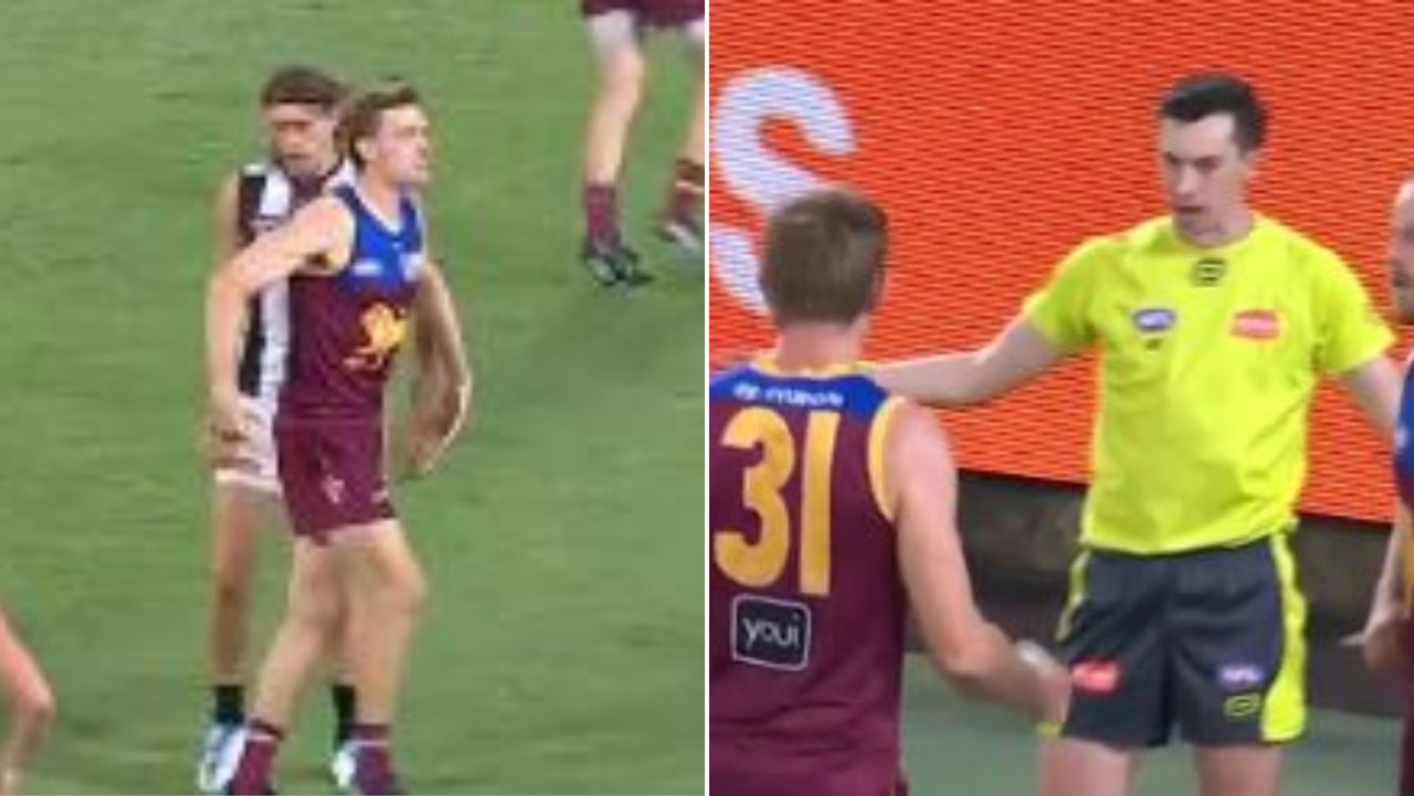 Harris Andrews copped a 50m penalty for this action directed at umpire Andrew Stephens.