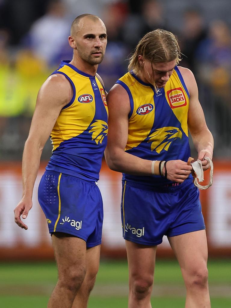 Harley Reid with teammate Dom Sheed last year. Picture: Paul Kane/Getty Images