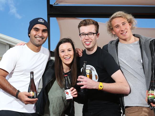 L-R Aal (Aal) Ramodiya, Lucinda Scutt (Scutt), Alex Rhynsburger, Bobby Byrne TasTAFE students who are involved with Tasmanian Microbrew Festival at PW1. Picture Nikki Davis-Jones