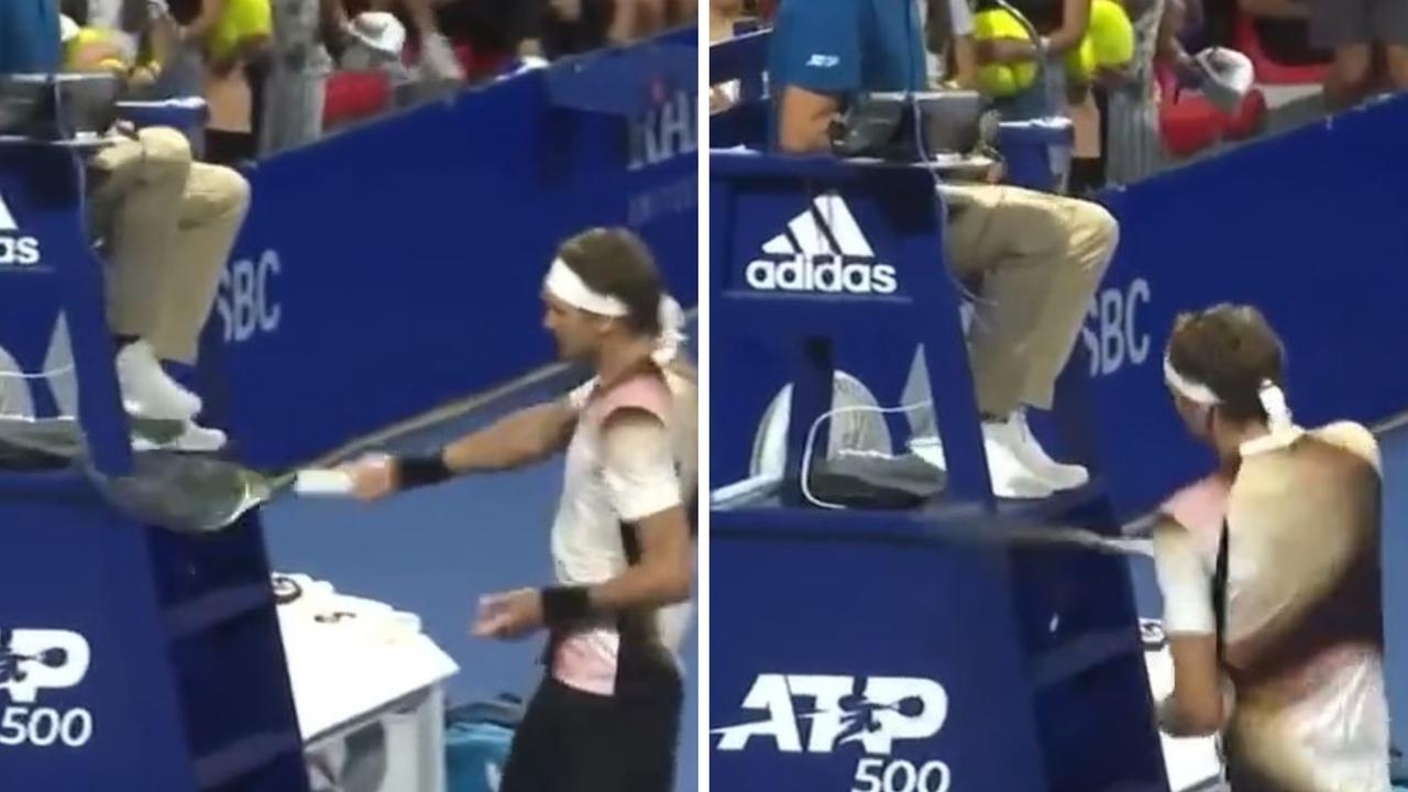 Alex Zverev attacks the referee's chair after a doubles loss in Acapulco.