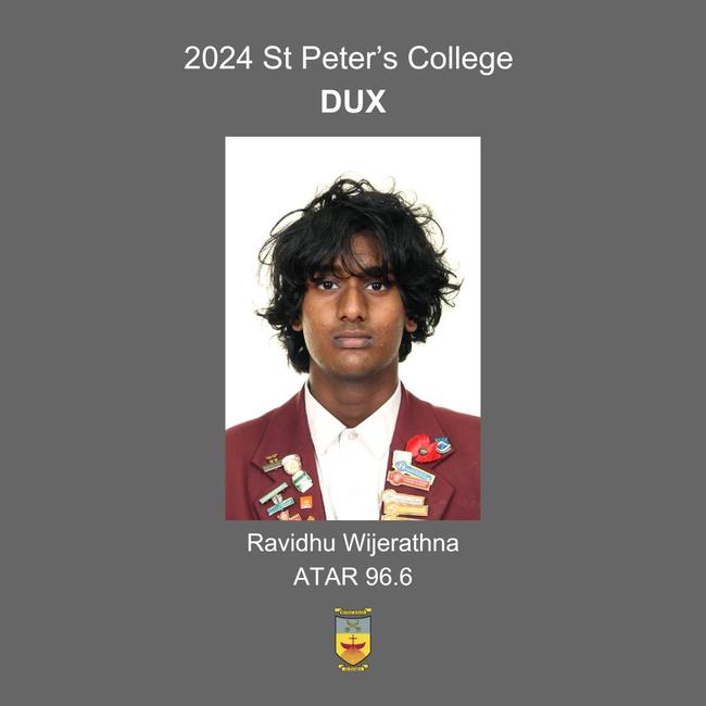 St Peter's College's 2024 dux is Ravidhu Wijerathna