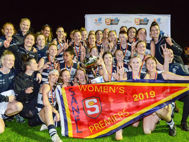 South Adelaide are the winners of the 2019 SANFLW grand final at Glenelg Oval, Sunday, May 26, 2019. (Pic: AAP/Brenton Edwards)