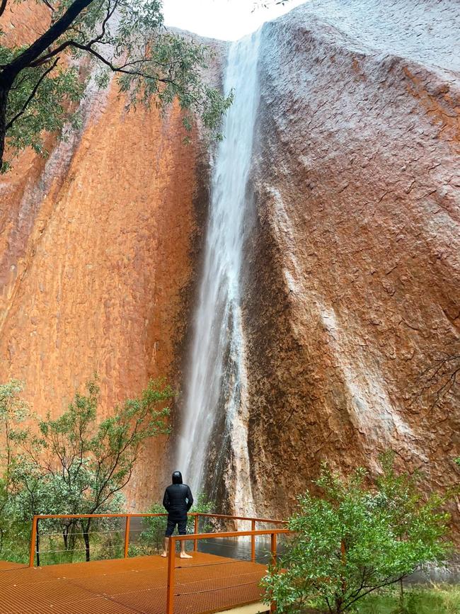 Facebook page Five 'Worthy' Travellers captured these "breathtaking" waterfalls while exploring Uluru on Monday. Picture: Five 'Worthy' Travellers.