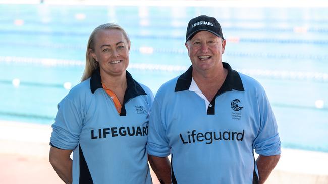 Natalie Kent and Scott Riddington pose for a photo at Manly pool. Picture: Monique Harmer.