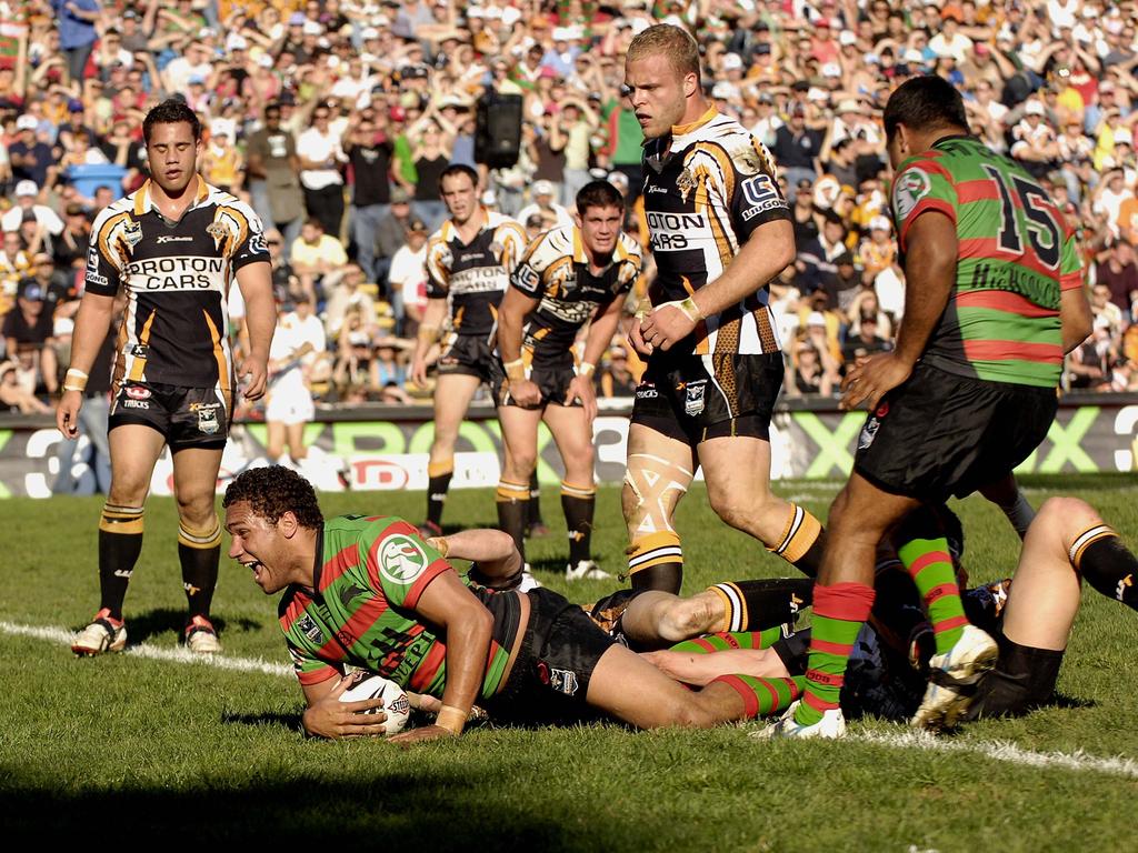 Yileen Gordon scores a try for the Rabbitohs back in 2007. Picture: Craig Wilson