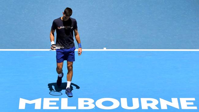 Novak Djokovic during a practice session ahead of the Australian Open at the Melbourne Park tennis centre in Melbourne. Picture: AFP.