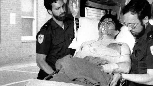 One of the victims arrives at Royal Melbourne Hospital.