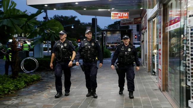 Police patrolling in the Cairns CBD. PICTURE: STEWART MCLEAN