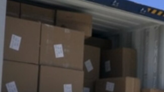 Boxes discovered in the warehouse containing the cigarettes and tobacco. Picture: ABF