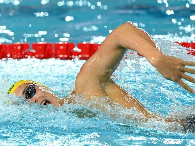 MELBOURNE, AUSTRALIA - DECEMBER 16: Flynn Southam of Australia competes in the Men's 4x200m Freestyle Final on day four of the 2022 FINA World Short Course Swimming Championships at Melbourne Sports and Aquatic Centre on December 16, 2022 in Melbourne, Australia. (Photo by Quinn Rooney/Getty Images)