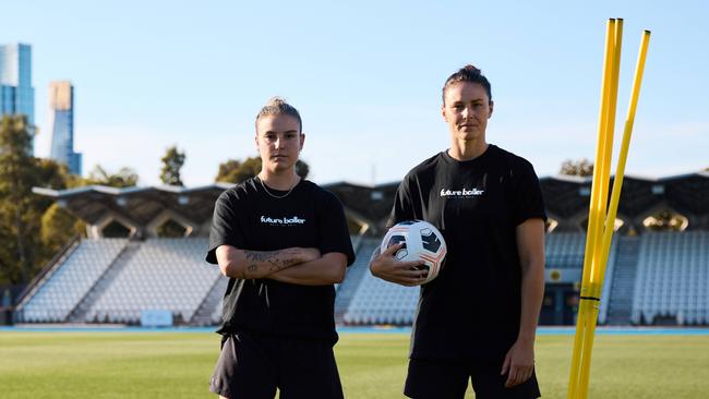 Future Ballers clinic is coming to Broadbeach United Soccer Club on Sunday May 25. It is led by Matildas players Chloe Logarzo and Emily Gielnik. Picture: Supplied