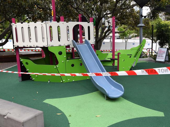 Parents were unhappy with the closure of playgrounds. Picture: Dan Peled