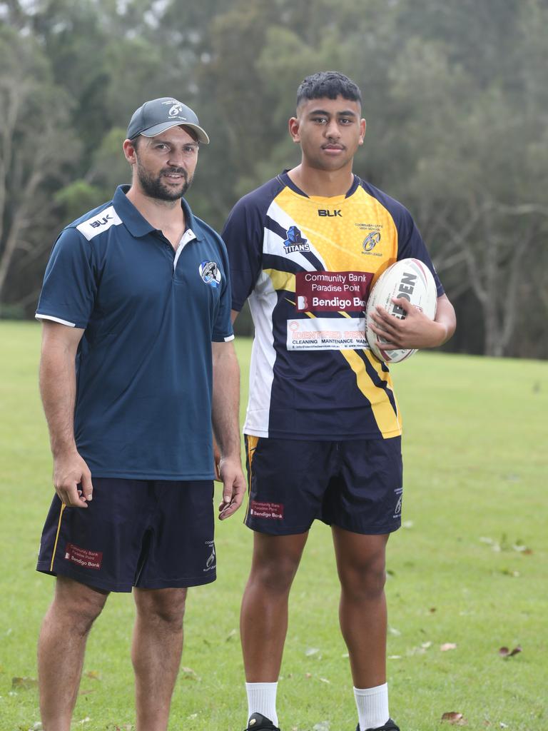 Coombabah coach Sam Meskell, captain K-Ci Whare. Picture Glenn Hampson.