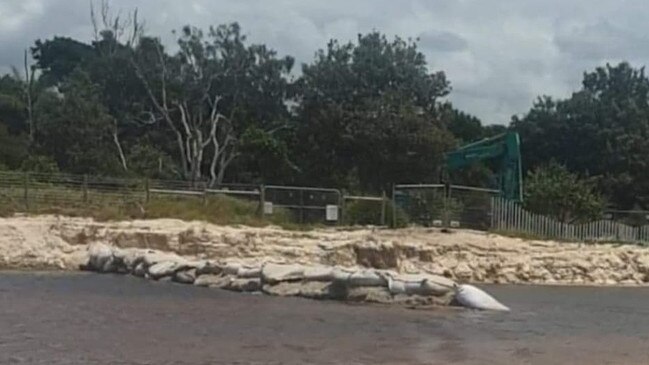 Sandbagging works have been taking place at Belongil, outside Elements of Byron Resort. Picture: Greg Jard