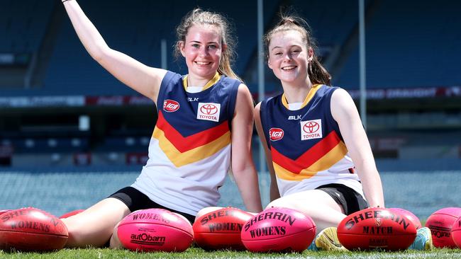 Courtney Roberts, 20, plays for Modbury and Sarah Allan, 18, plays for Salisbury. Picture: Tait Schmaal