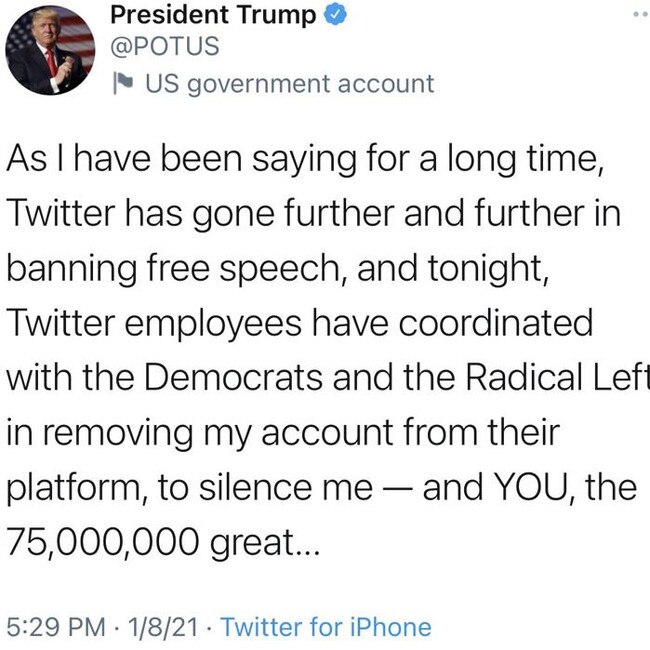 Donald Trump accused Twitter of removing him from the platform to ‘silence’ him.