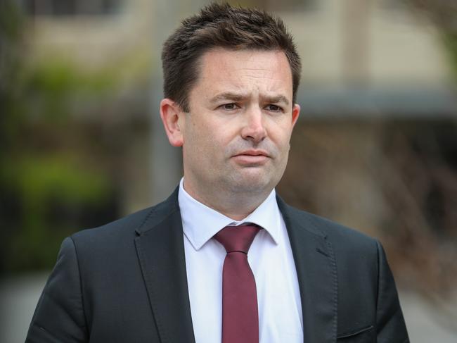 HOBART 14th October 2024. Tasmanian Labor Leader, Dean Winter talks to media in Parliament square.Picture: Linda Higginson