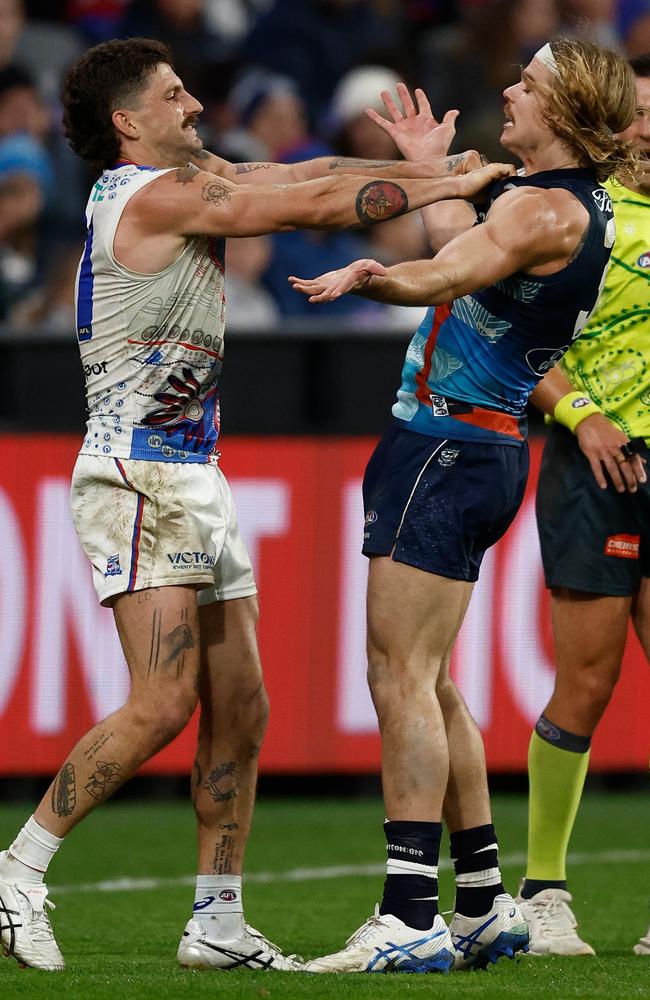 Tom Liberatore and Bailey Smith went at it all night. Picture: Michael Willson/AFL Photos