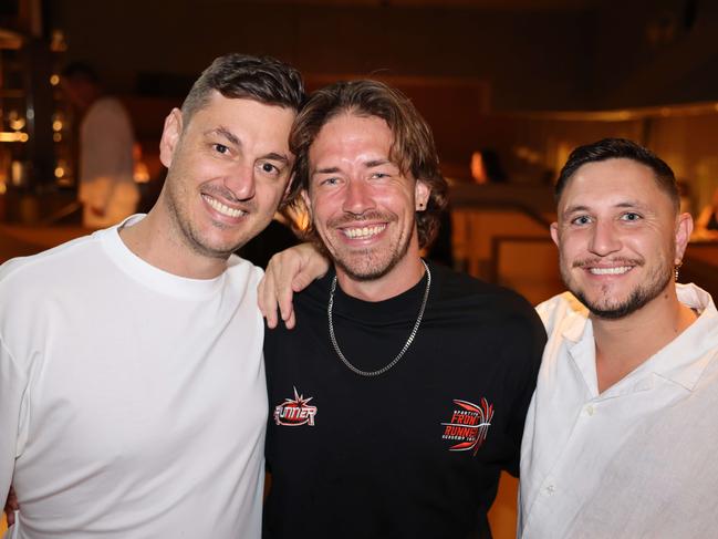 Luke Darcey, PJ Hanly and Jordan Cook at the Norte Restaurant launch at Mermaid Beach. Picture, Portia Large.