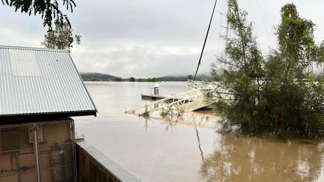 Maclean levee almost under on Tuesday afternoon, March 1. Picture: Newcastle SES.