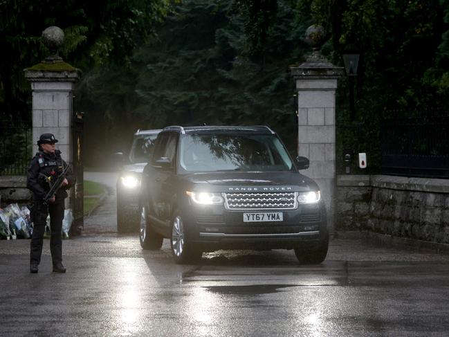 A vehicle carrying Prince Harry leaves Balmoral Castle the day after the death of his grandmother, Her Majesty Queen Elizabeth II. Picture: Reuters.