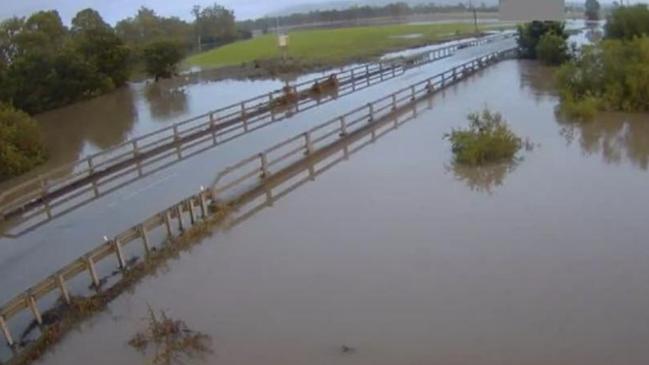 Flooding of the Bremer River at Rosewood early on Tuesday. Photo: Traffic cam