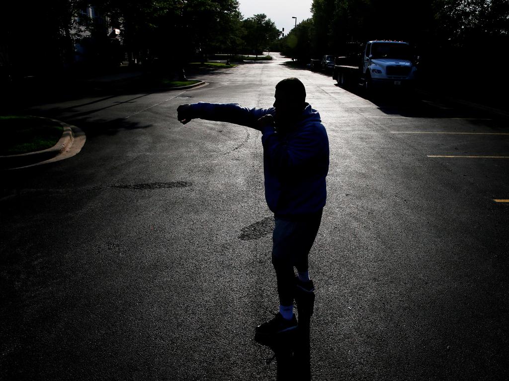 A day in the life of heavyweight UFC fighter Tai Tuivasa before he fights in UFC 225 on the weekend in Chicago, USA. Tai training in the car park of his hotel 90mins out of town. Picture: Sam Ruttyn