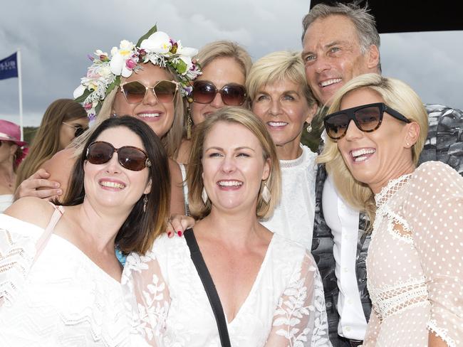 Julie Bishop and partner David Panton with fans at the Portsea Polo. Picture: Sarah Matray