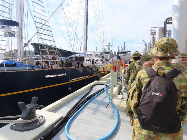 Army Cadets board Young Endeavour. Picture: Aden Hill