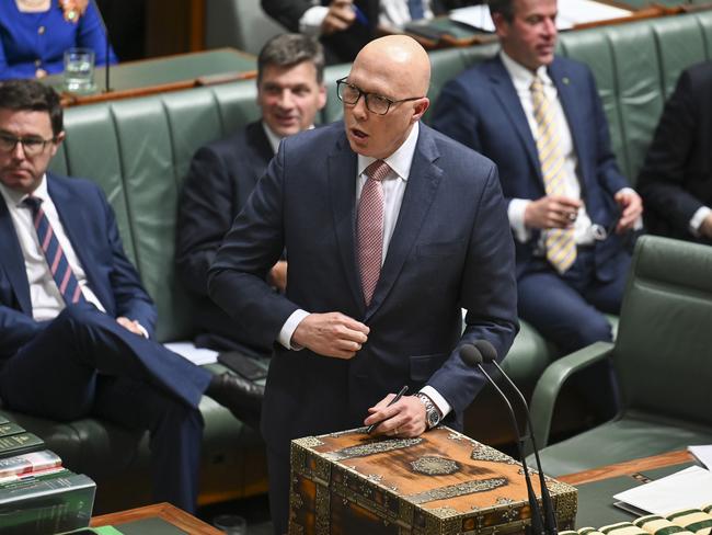Leader of the Opposition Peter Dutton during Question Time at Parliament House in Canberra. Picture: NewsWire / Martin Ollman