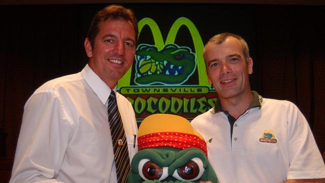 Townsville Crocodiles' tenth year celebrations. Inaugural coach Mark Bragg with current coach Ian Stacker at Jpiters Hotel and Casino. Pic Evan Morgan em343003 p1 Townsville Crocodiles' tenth year celebrations. Inaugural coach Mark Bragg with current coach Ian Stacker at Jpiters Hotel and Casino. Pic Evan Morgan em343003