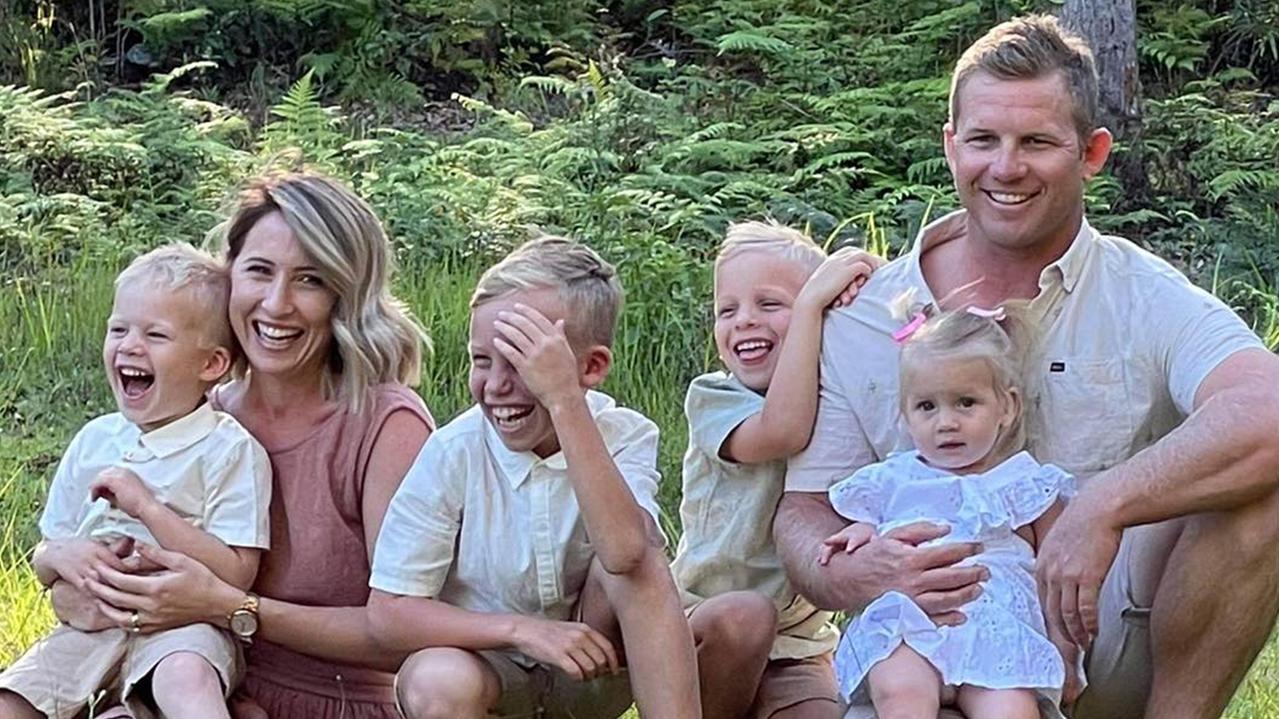 Courtney and Luke Elson with their children Ace, Zeb, Beau and Lola. 4-year-old Ace has undergone surgery after he was left with significant facial injuries from a terrifying dog attack. Pic Facebook.