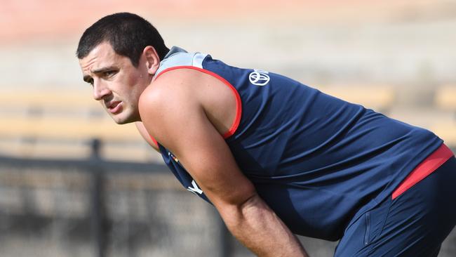 Taylor Walker training at Thebarton Oval before Christmas. He says lessons have been learned from last year’s grand final. Picture: Tricia Watkinson