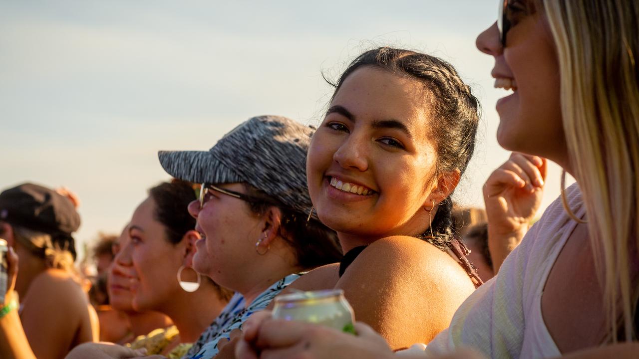 A happy punter front row at BASSINTHEGRASS 2021. Picture: Che Chorley