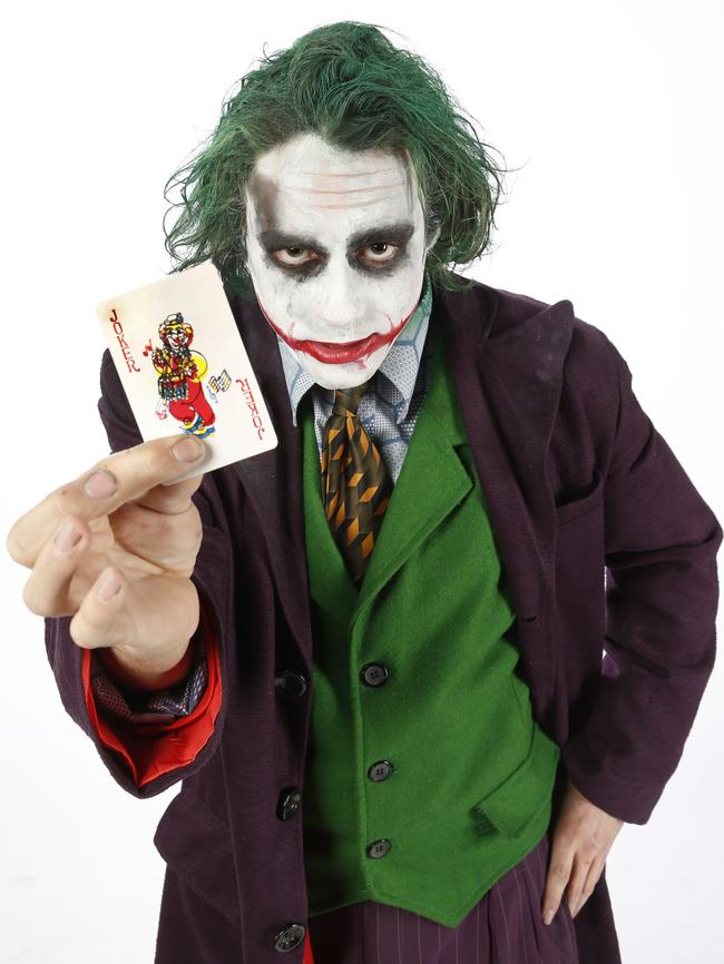 Mike Kirtsanis, cosplaying as The Joker, has a few tricks up his sleeve. Picture: David Caird.