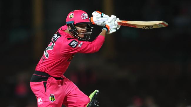 Josh Philippe drives during the BBL practice match between the Sydney Sixers and Sydney Thunder at the SCG. Picture: Phil Hillyard