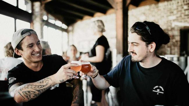 TAPS' Kelvin Campbell and Aydan Marshall sampling the beers at Copperhead Brewery. Picture: Graeme Passmore Photography