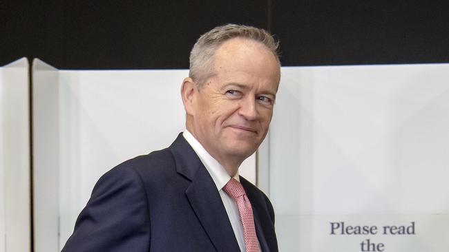 Australian opposition leader Bill Shorten preparing to vote during the federal election. Picture: Andy Brownbill/AP