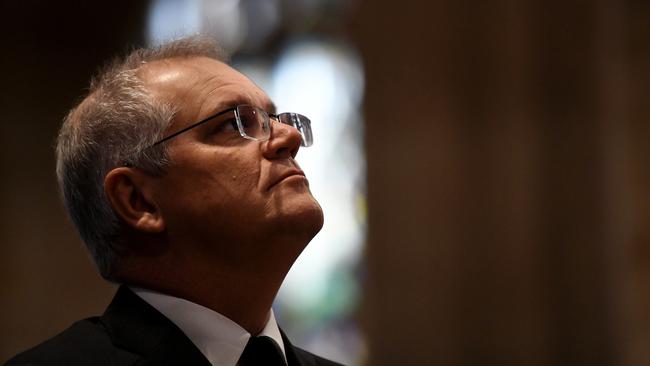 Prime Minister Scott Morrison is seen during a special prayer service to commemorate the death of Prince Philip, Duke of Edinburgh, at St Andrew's Cathedral in Sydney. Picture: NCA NewsWire/Bianca De Marchi