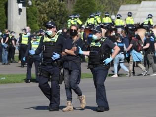 Police made dozens of arrests Wednesday afternoon. Picture: David Crosling