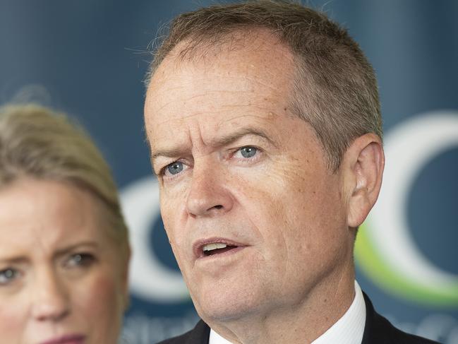 Opposition Leader Bill Shorten and his wife Chloe Shorten address the media at the Open day at the Australian Islamic Centre in Newport, Melbourne, Sunday, March 17, 2019. A gunman killed 49 worshippers at the Al Noor Masjid and Linwood Masjid yesterday, 28-year-old Australian man, Brenton Tarrant, has appeared in court on Saturday morning charged with murder. (AAP Image/Ellen Smith) NO ARCHIVING