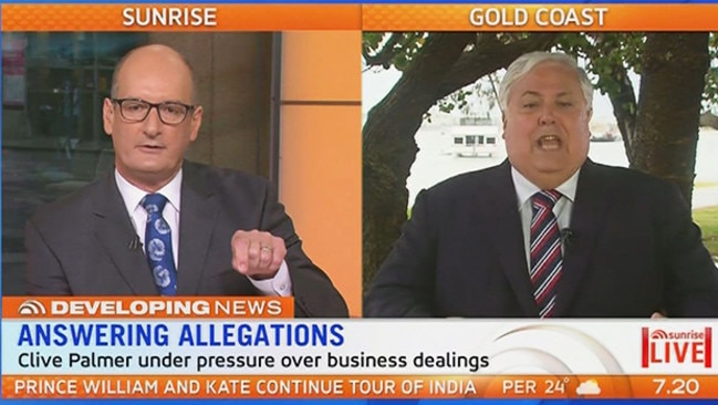 Kochie hit a brick wall - in his own words - when interviewing Clive Palmer on Sunrise this morning.