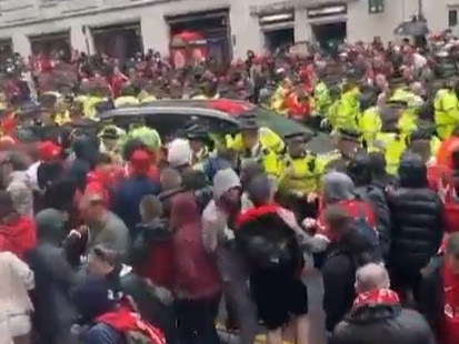 A car rammed into soccer fans in Liverpool. Picture: X