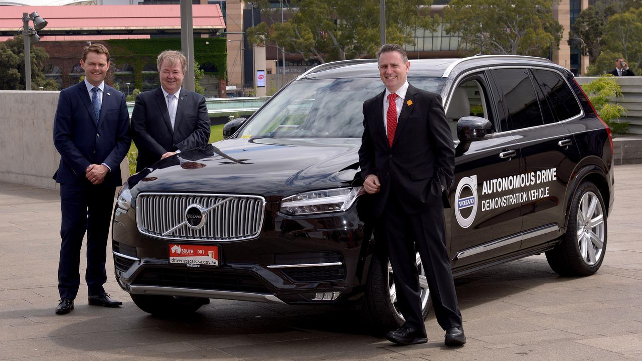 How it started: The excitement around Volvo’s XC90 driverless car trial in South Australia. Picture: Keryn Stevens