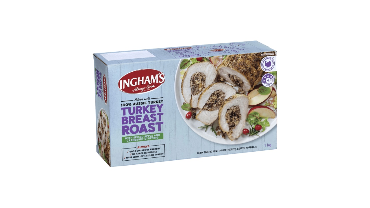 <h2><a href="https://www.woolworths.com.au/shop/productdetails/62144/ingham-s-ready-to-roast-turkey-breast-apple-cranberry-stuffing" target="_blank" rel="noopener">Ingham&rsquo;s Ready to Roast Turkey Breast Apple &amp; Cranberry, $19.90 from woolworths.com.au</a></h2><p>Turkey is a nutrient-rich, lean protein and this festive version offers an 80 per cent turkey base along with a tasty stuffing made from a mix of minimally processed ingredients.</p><p class="button-common"><a title="x" href="https://www.woolworths.com.au/shop/productdetails/62144/ingham-s-ready-to-roast-turkey-breast-apple-cranberry-stuffing" target="_blank" data-cta="x" data-editable="true">Shop here</a></p>