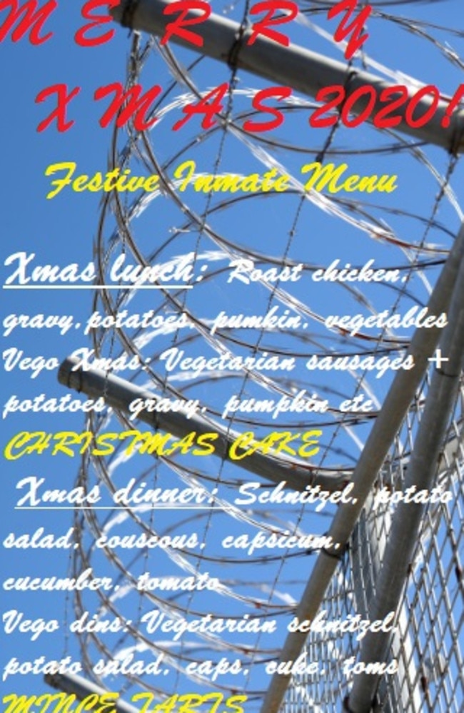 Xmas in prison 2020 menu