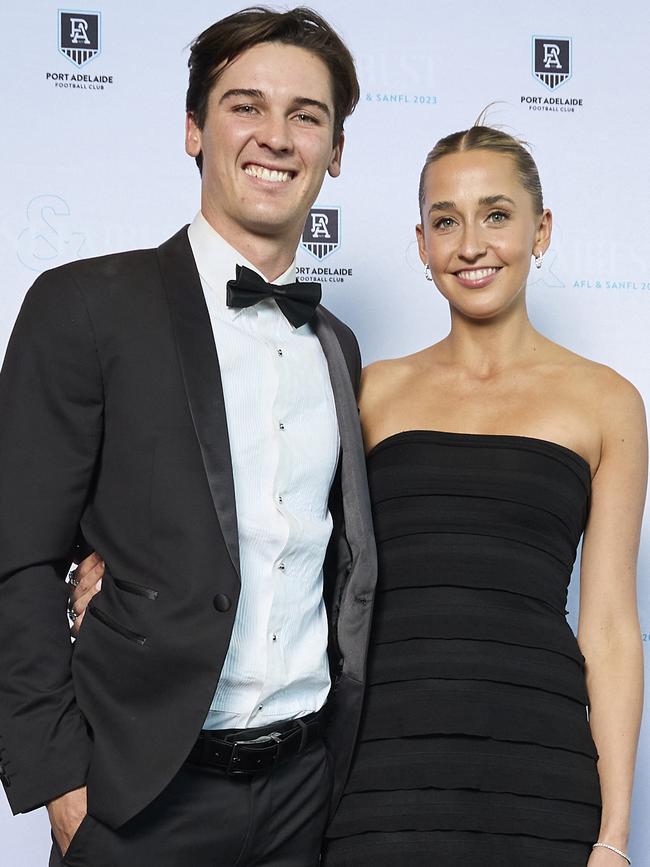 Rozee with Maisie Packer at the Port Adelaide Football Club’s Best and Fairest at the Adelaide Convention Centre. Picture: Matt Loxton