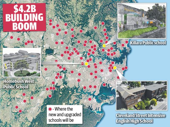 The infrastructure splurge is the biggest in the state’s history. <b><a href="http://www.dailytelegraph.com.au/news/nsw/full-list-of-nsw-school-projects/news-story/b815467f1ed83127771e36f65efd08f9" rel="nofollow" target="_blank" title="www.dailytelegraph.com.au">FULL LIST OF PROJECTS</a></b>