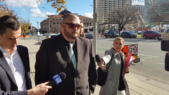 Bevan Aliastaire Ladhams, accused of causing the death of a cyclist by dangerous driving, outside the Adelaide Magistrates Court. Picture: Sean Fewster.